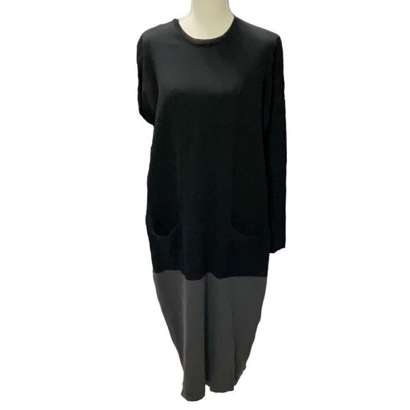 Ava Lea Black Gray Midi Square Sweater Dress Long Sleeve Pockets Size Large - Picture 1 of 6